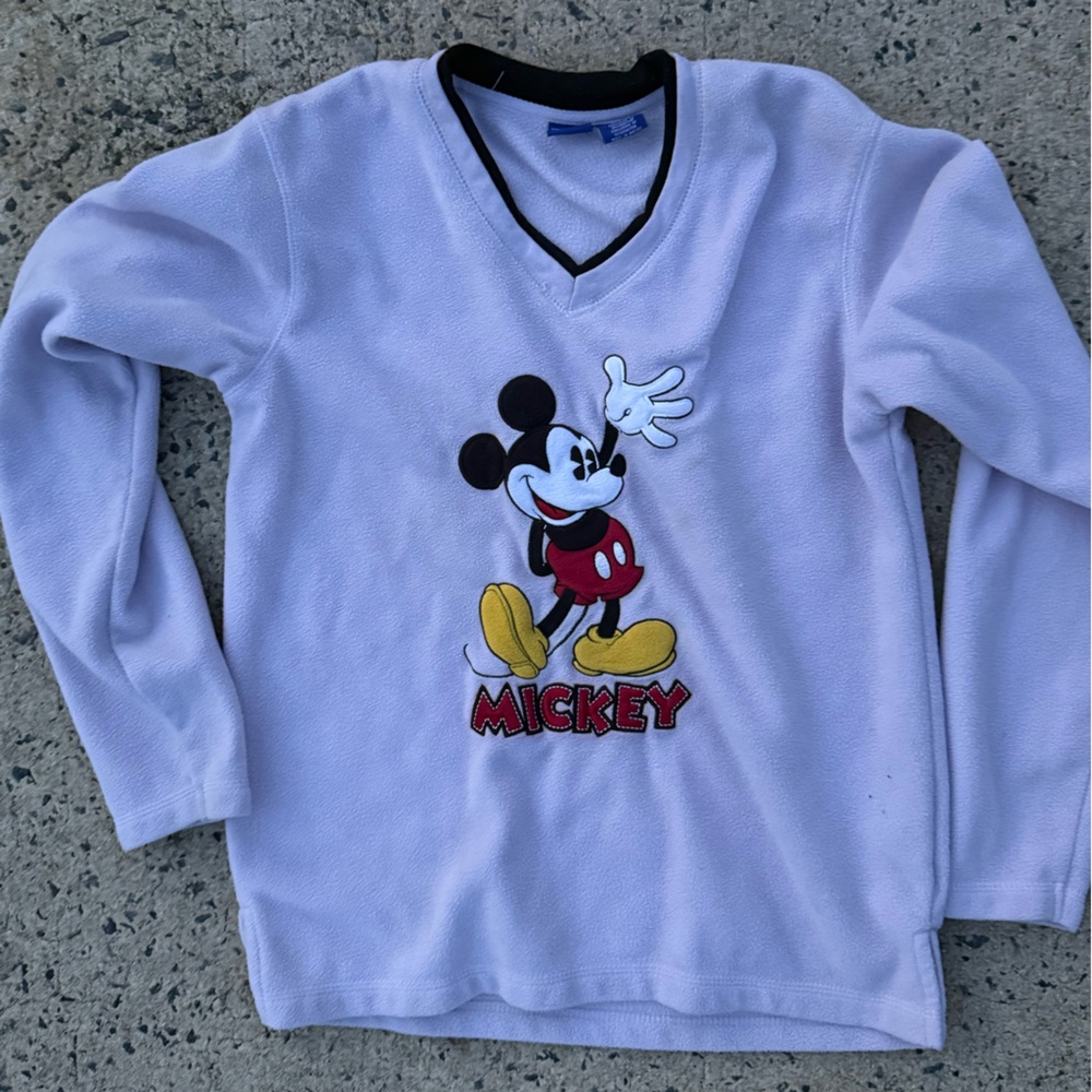 90s Womens Vintage Light Purple Disney Fleece V-Neck Pullover